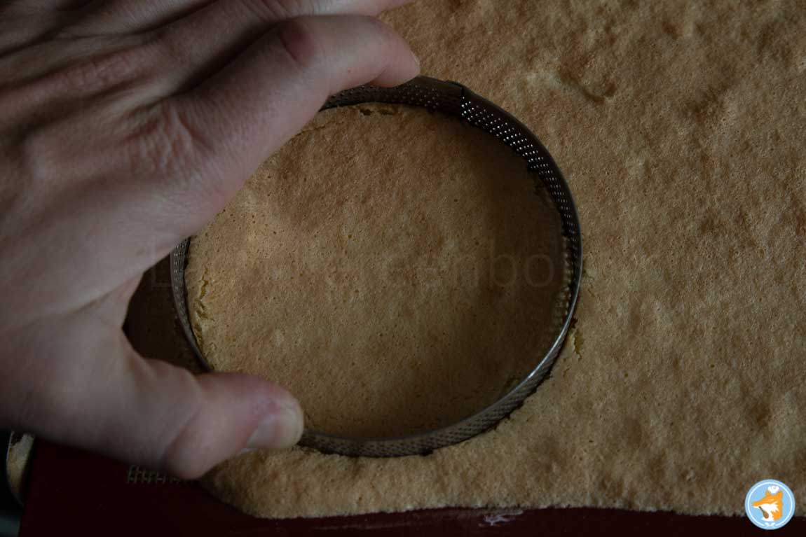 Découpez un cercle dans le biscuit moelleux et elastique